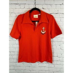 ANTHROPOLOGIE MAEVE Newport polo top cotton bright red orange T-shirt M NWT